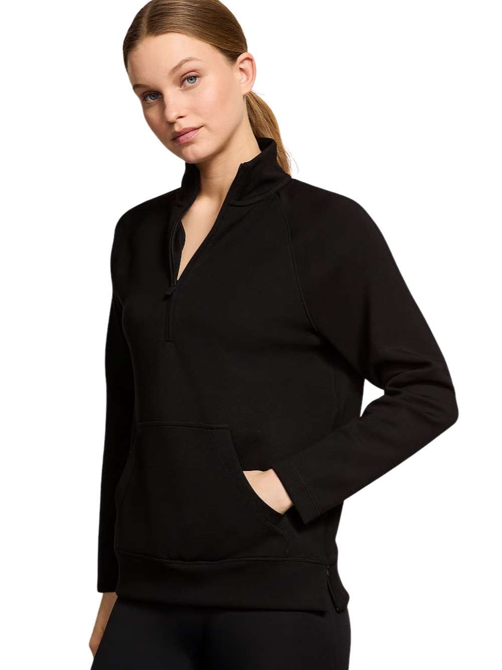 Victoria’s Secret XL Pure Black VSX Featherweight Knit Half Zip Long Sleeve Top